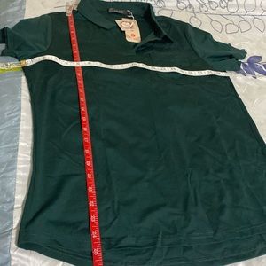 Leani Women’s V Neck Polo Short sleeve shirt with Pocket, Dark Green, Size Large